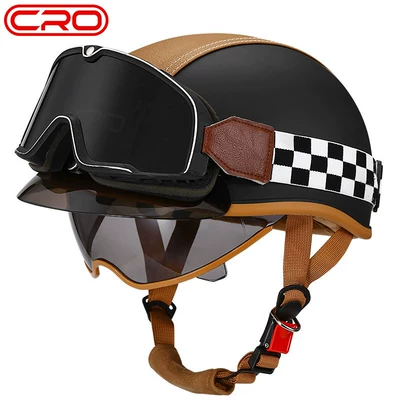 Motosiklet kaskı (dəbilqə) – and Electric Bikes, Japanese-Style Helmet - cro-summer-helmet-matte-black-transparent-mirror-black-tea-mirror-large-frame-goggles-m-55-56cm-head-circumference