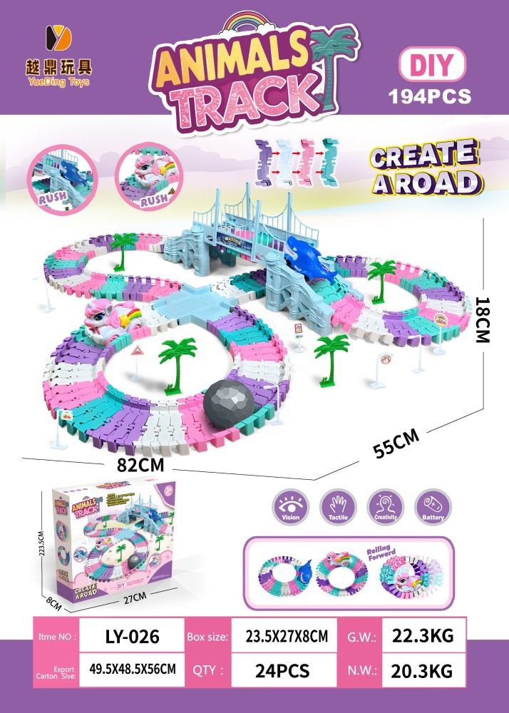 Transfronterizos unicornio eléctrico tren eléctrico carro catapulta locomotora ensamblaje DIY pista de carreras juguetes para niños