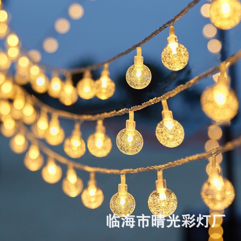 跨境LED太阳能灯串圣诞节日氛围灯露营彩灯气泡球小白球水滴彩灯