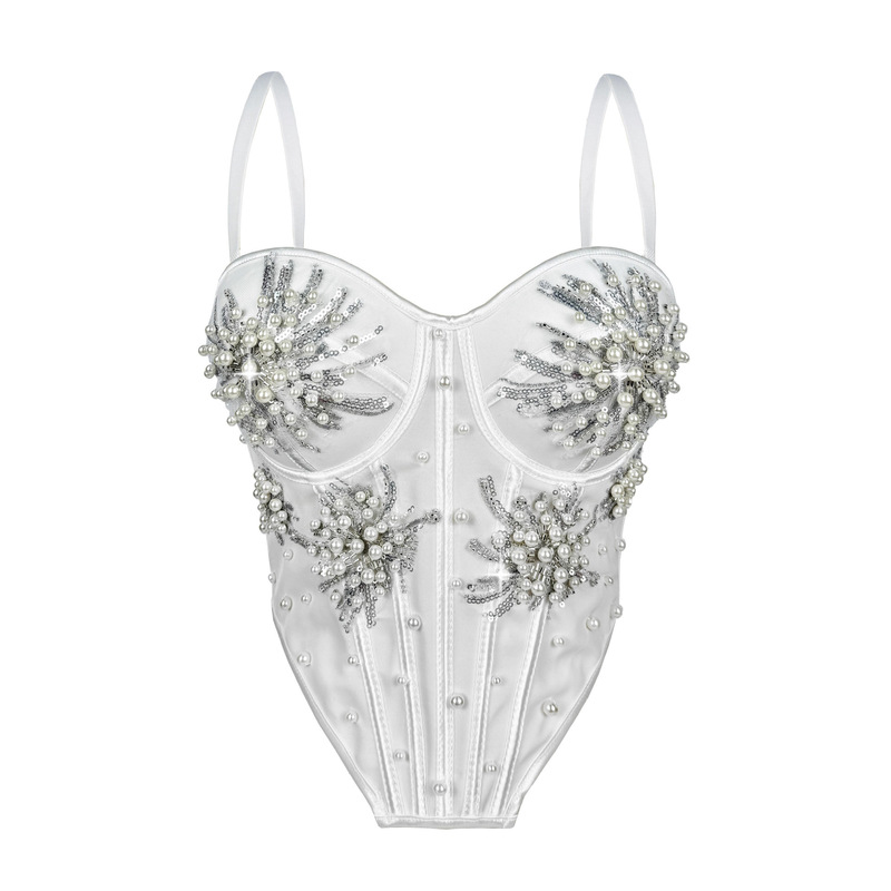 Christmas and New Year Pearl Sequin Fishbone Bra Sexy Party Camisole Hand-Beaded Outerwear Fishbone Top Christmas and New Year Pearl Sequin Fishbone Bra Sexy Party Camisole Hand-Beaded Outerwear Fishbone Top