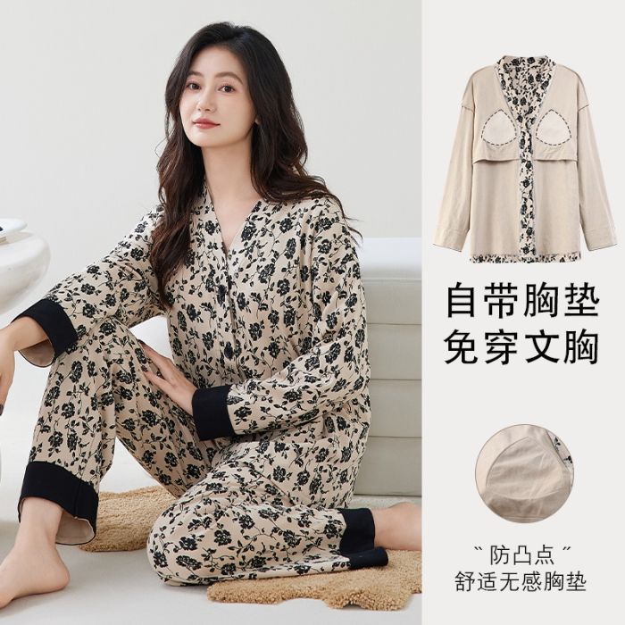 Al por mayor transfronterizo de otoño nuevo pijama de mujer kimono de algodón cardigan casual cuello en V manga larga se puede usar cubierta de ropa doméstica