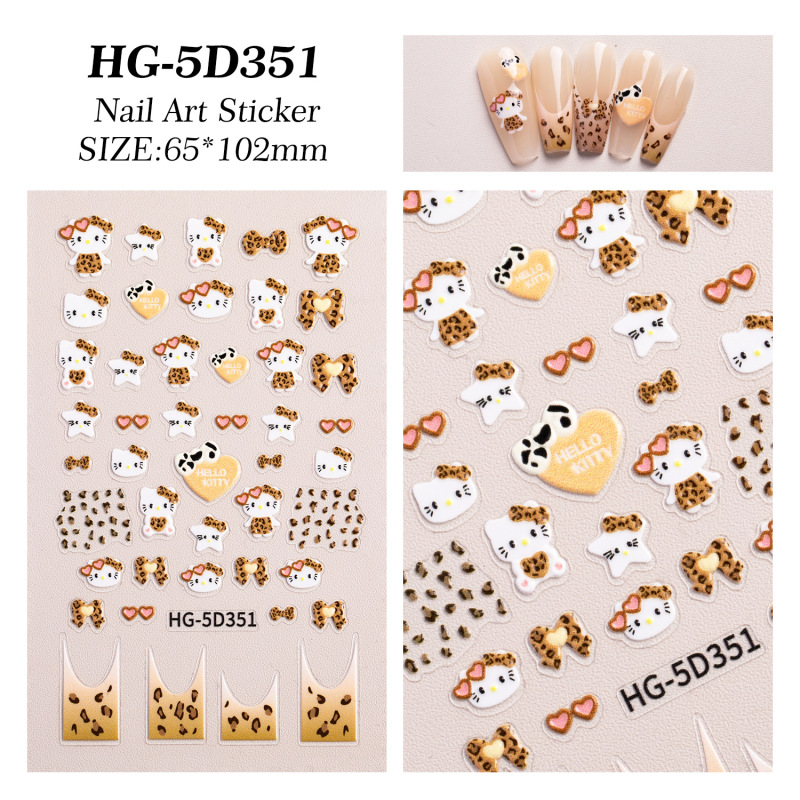黑皮KT猫美甲贴纸5D浮雕立体豹纹hellokitty猫指甲贴纸饰品 HG款|undefined