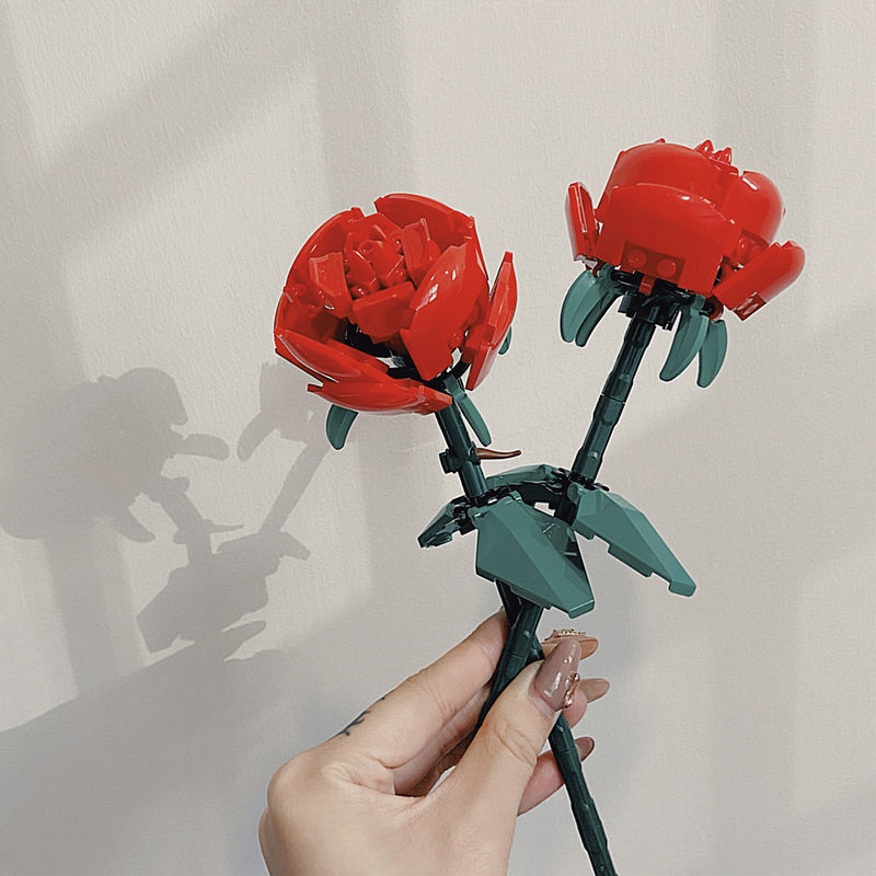 Bloques de construcción de rosas, regalo de decoración de flores perpetuas, rompecabezas, decoración de bricolaje, partículas pequeñas, inserciones hechas a mano para el día de San Valentín