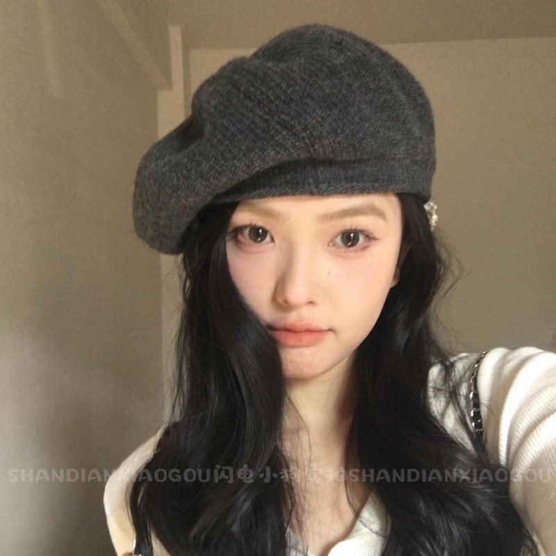 花边针织前进帽^多种戴法复古小众羊毛针织花边前进帽子女春秋|undefined