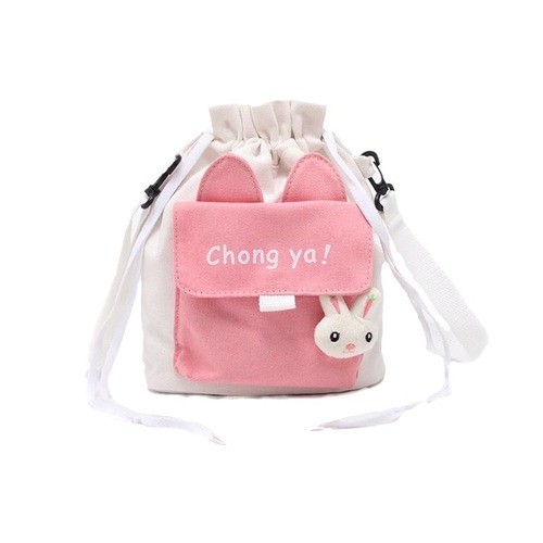 ins Japanese canvas crossbody bag  new style small fresh and cute internet celebrity student drawstring bucket shoulder bag for women