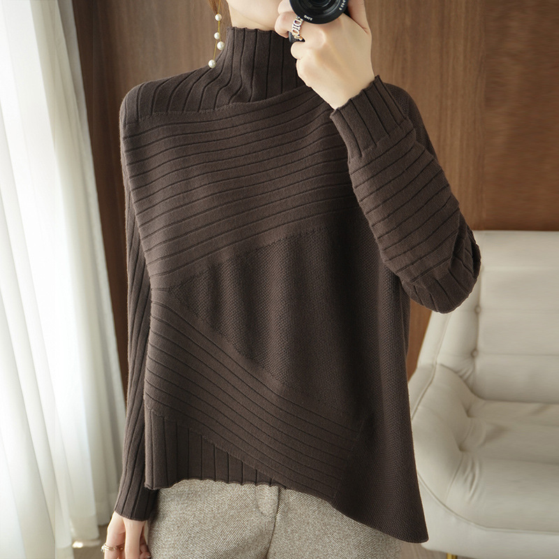 Cross-Border Turtleneck Knitwear Women's Loose Asymmetrical Knitwear Fashionable Stand-Up Collar Bottoming Shirt Autumn and Winter New Top Thick 20 Cross-Border Turtleneck Knitwear Women's Loose Asymmetrical Knitwear Fashionable Stand-Up Collar Bottoming Shirt Autumn and Winter New Top Thick 20