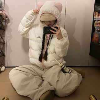 设计学院可爱风大拉链连帽棉服外套女冬季新款宽松休闲保暖面包服