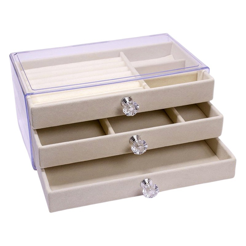 Caja de almacenamiento de joyas de franela acrílico cajón de escritorio pendientes collar anti-oxidación caja de almacenamiento de entrega de una pieza