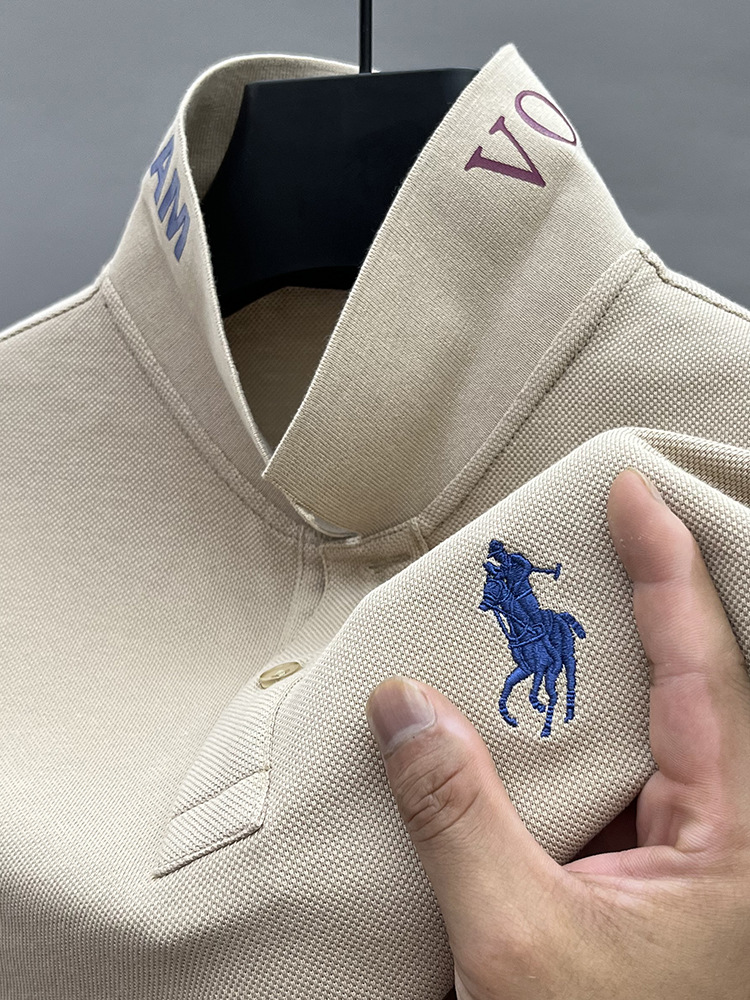 Polo nuevo para hombre 2024, camiseta de algodón puro bordada de alta gama, manga corta con cuello, estilo casual de negocios, media manga para hombre