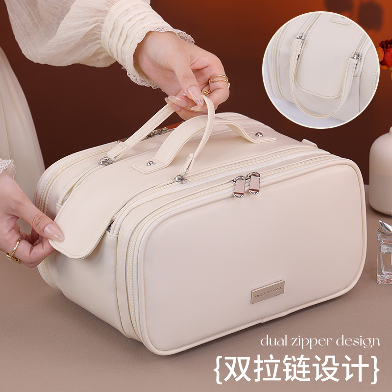 Bolsa de maquillaje portátil de lujo ligero de gran capacidad portátil de doble cremallera para productos de cuidado de la piel de almacenamiento de maquillaje de viaje bolsa de lavado