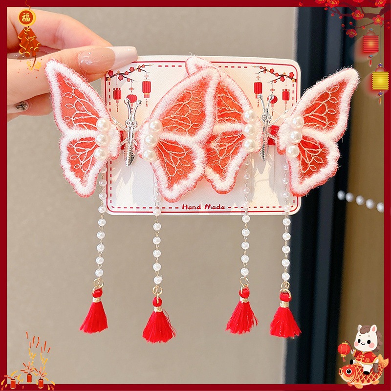 Horquillas Tradicionales Chinas para Niñas de Aleación y Terciopelo para Año Nuevo Chino
