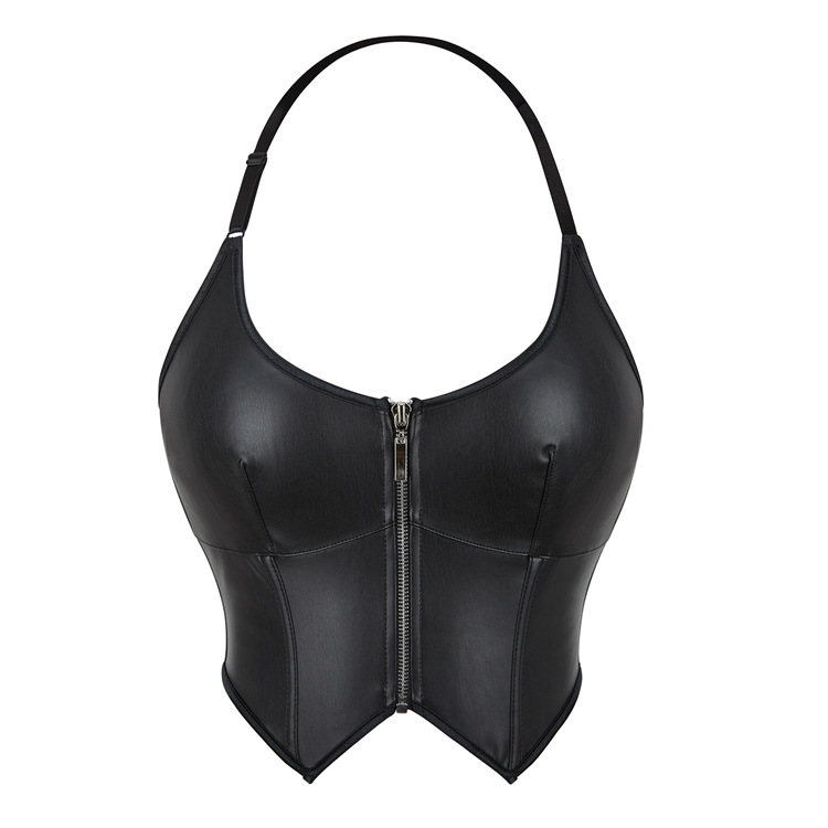 New PU Leather Neck Zipper Women's Strapless Chest Shaping Top Amazon AliExpress temu Cross-border Supply