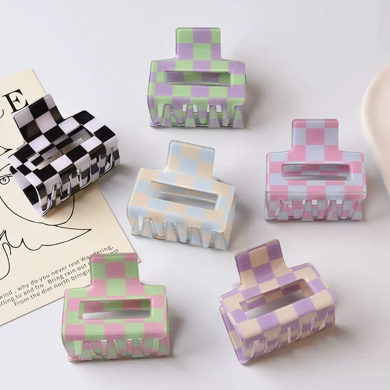 佳蕊饰品韩版彩色方块棋盘格发夹盘发抓夹高级感小号发抓发饰头饰