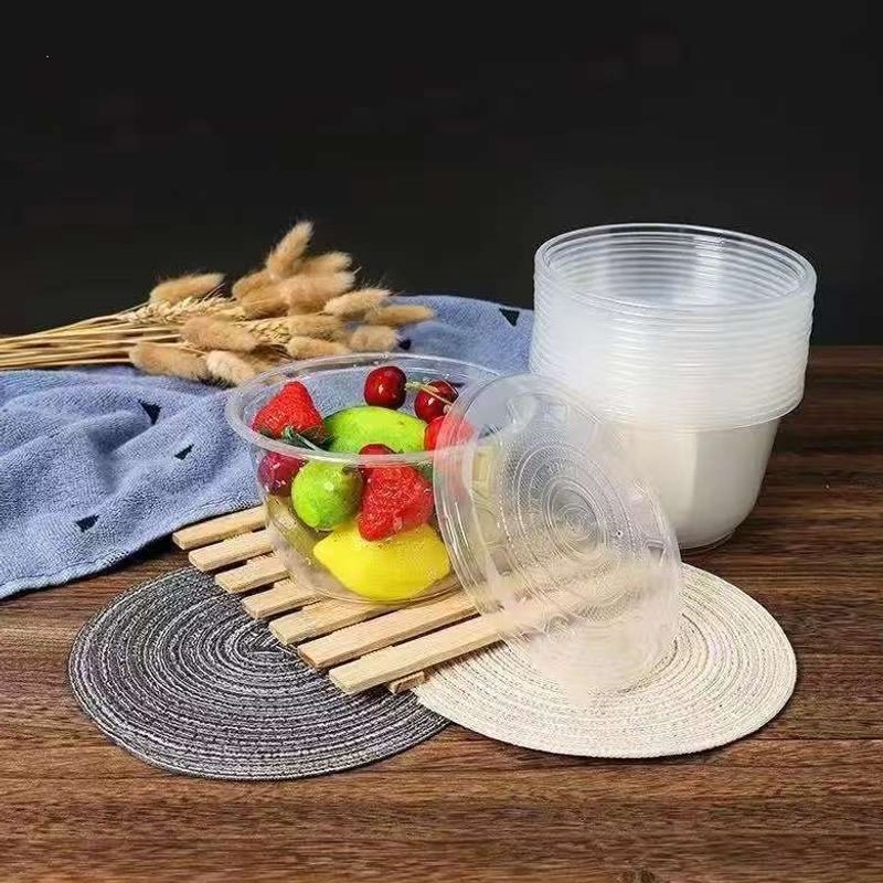 Disposable Plastic Bowls Wholesale by the Box, Round Family-Sized Set with Lids, Ice Jelly, Cold Noodles, Takeaway Packaging, Soup Bowls
