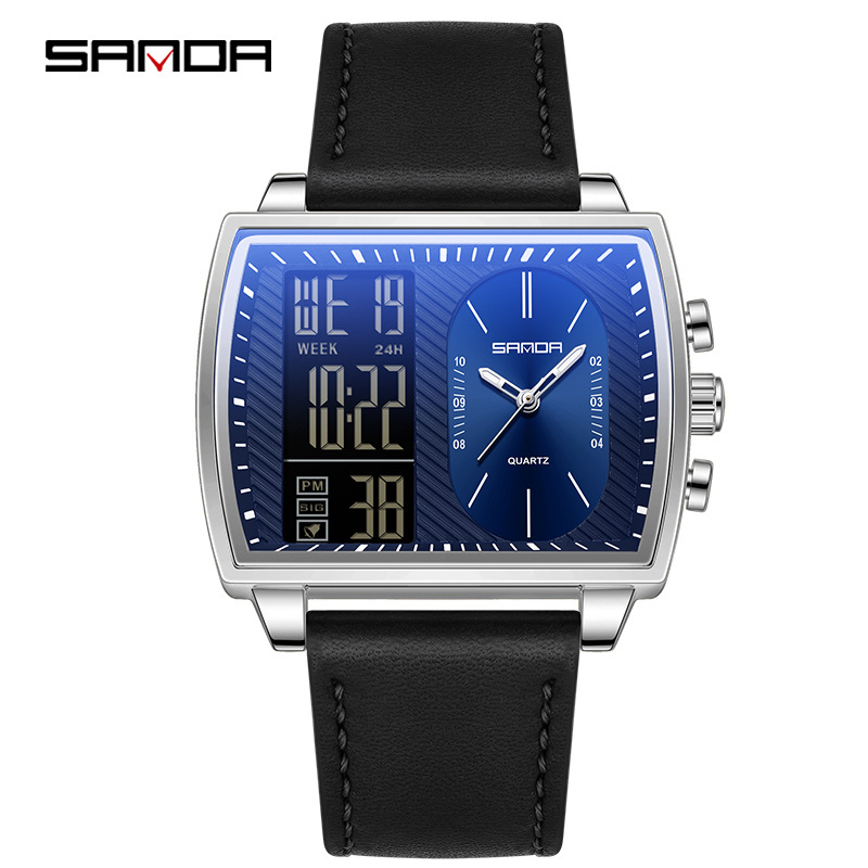 SANDA SANDA 6163 nuevo reloj electrónico de moda doble pantalla multifuncional reloj de hombre impermeable calendario de luz nocturna reloj de hombre