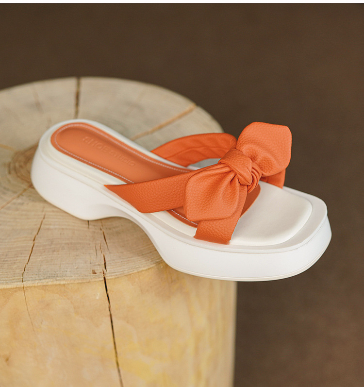 Ženske ljetne papuče s ružičastom mašnom i debelim potplatom, modne sandale i papuče na platformi_voghion.com