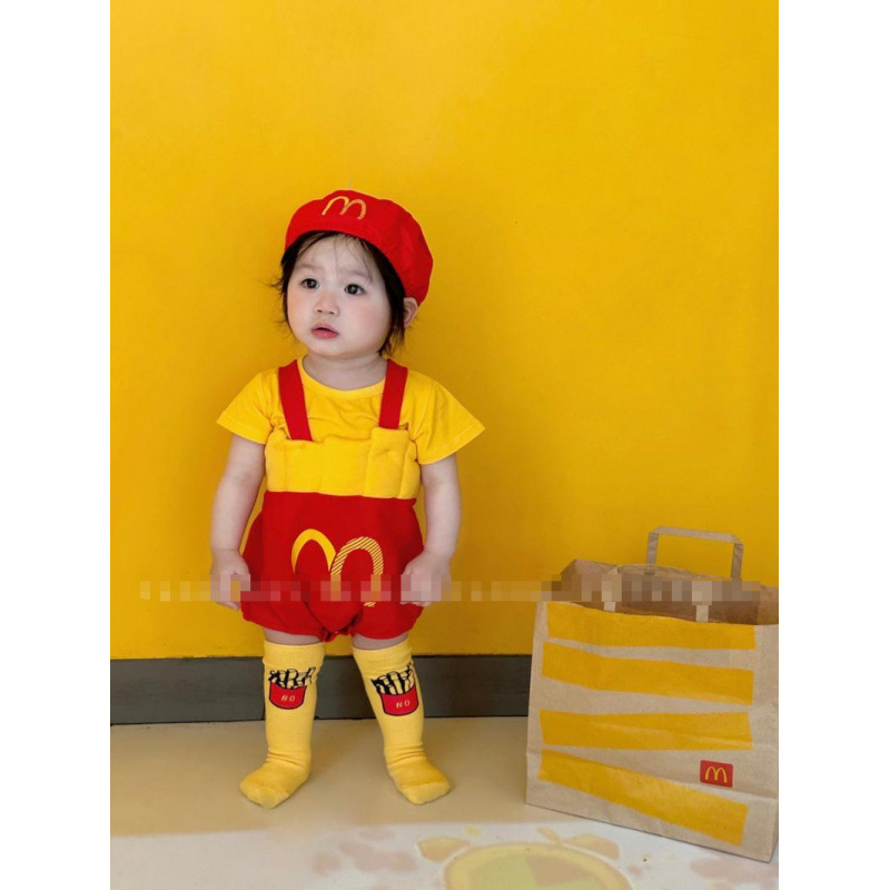 옷 여름 옷  프렌치 프라이 고기 개회식 외출 의류 귀여운 여름 세트 백일 여름