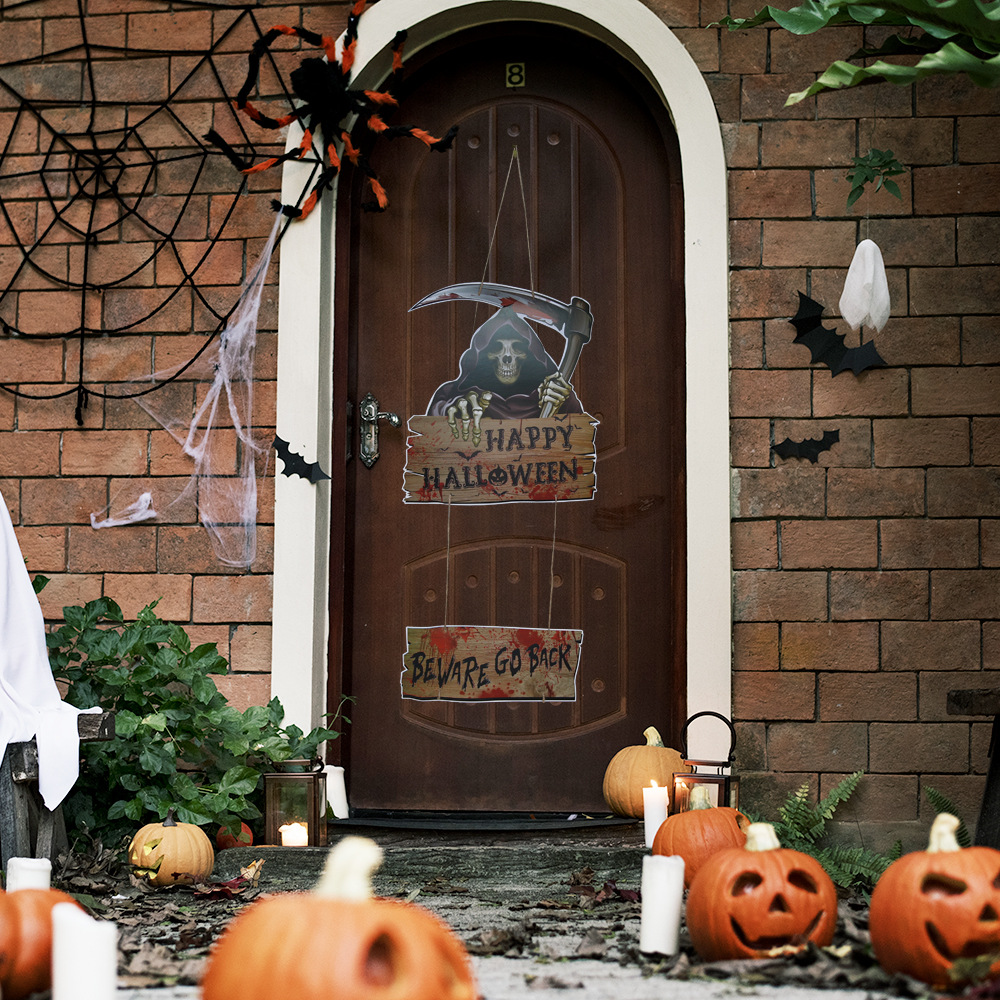 Colgante de bandera de halloween suministros de fiesta decoración de la escena esqueleto fantasma banderín calabaza papel guirnallado