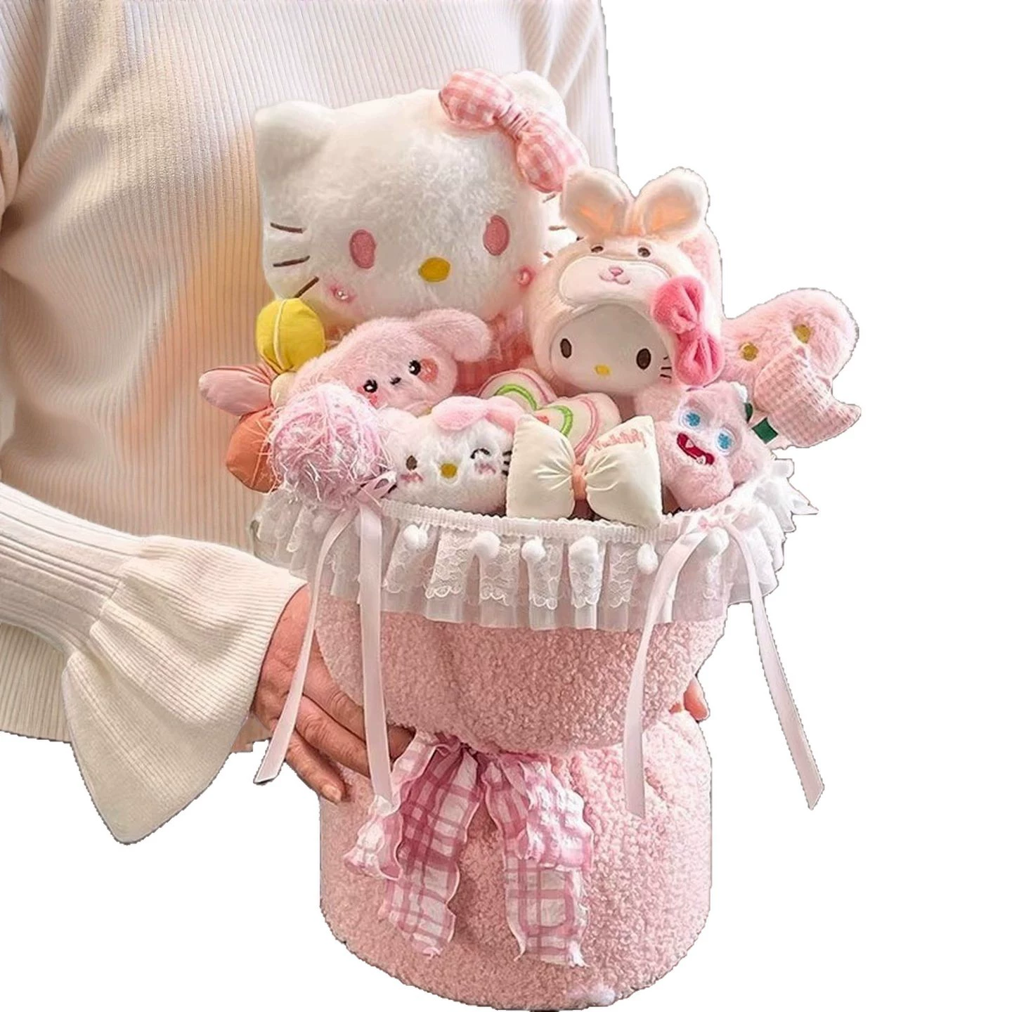 Плюшевый букет Hello Kitty, 30×22×35 см, с LED‑подсветкой, подарочным пакетом и открыткой
