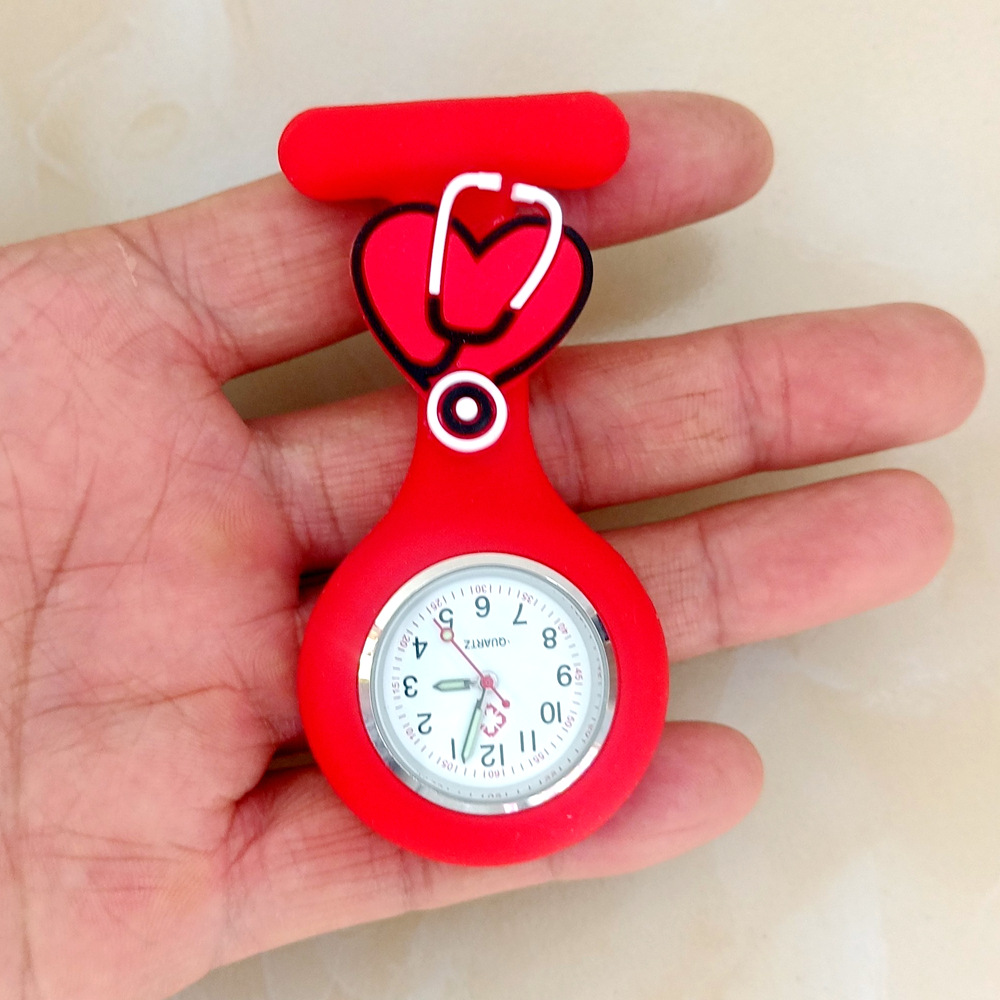Dibujos animados lindo unisex hospital médico enfermera médico broche de silicona sólida colgando FOB bolsillo regalo reloj