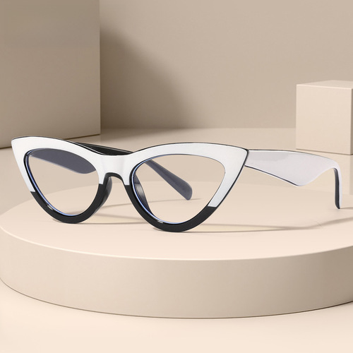 2024 New Arrival European and American Retro Cat Eye Color-Contrast Anti-Blue Light Glasses Women's Trendy Fashion All-Match Myopia Spectacles
