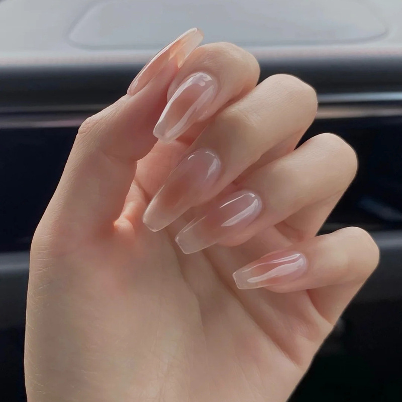 Nude color ice transparent ins nail art detachable gradient temperament French long pure wind wear armor wholesale Nude color ice transparent ins nail art detachable gradient temperament French long pure wind wear armor wholesale