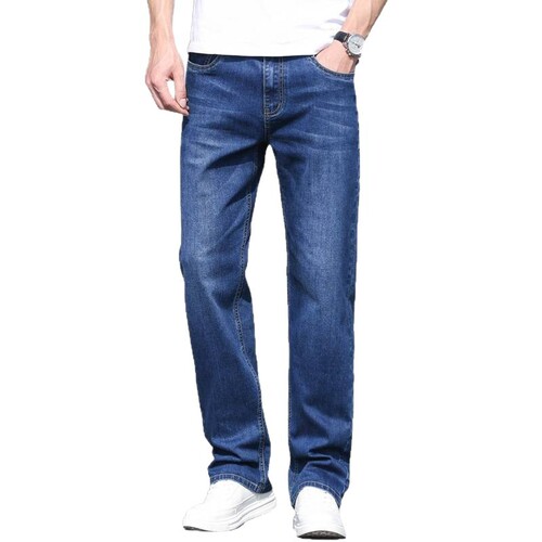 Men's Fall/Winter Fleece Lined Thick Straight Leg Business Loose Trousers Elastic Pants Spring and Autumn Season