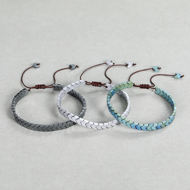 Non-magnetic plating black silver blue gallstone arrow bracelet male punk hand woven hematite bracelet Non-magnetic plating black silver blue gallstone arrow bracelet male punk hand woven hematite bracelet