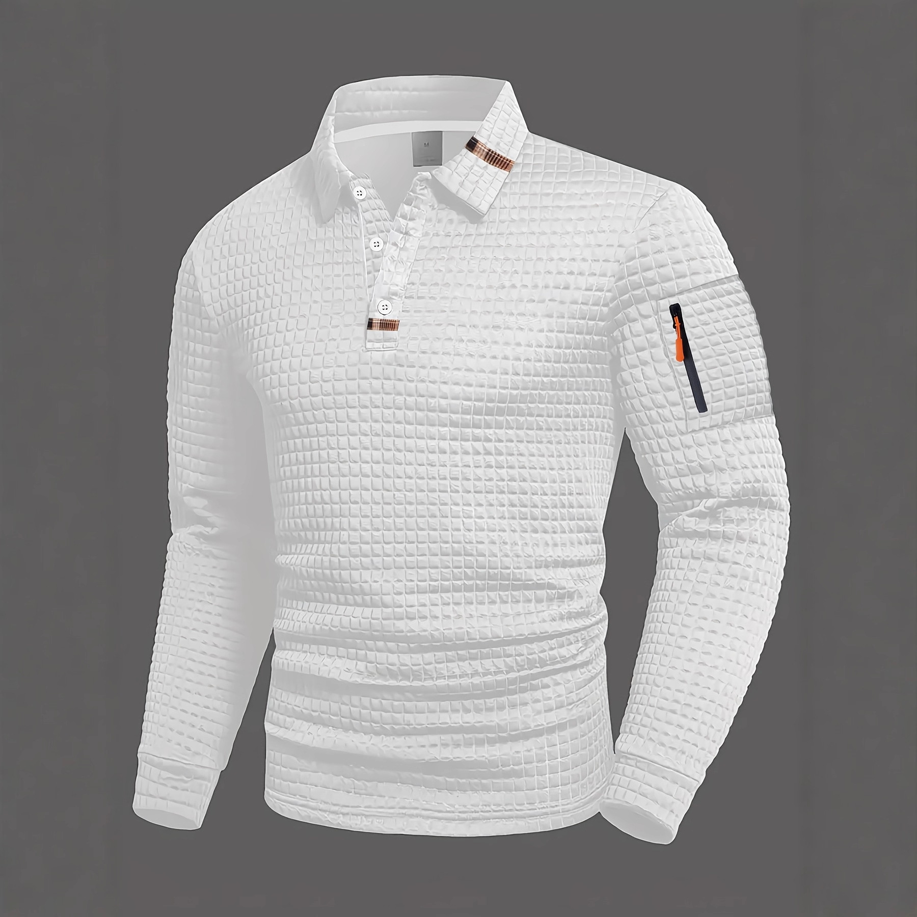 Polo da uomo monocromo con colletto con cuciture e zip_voghion.com