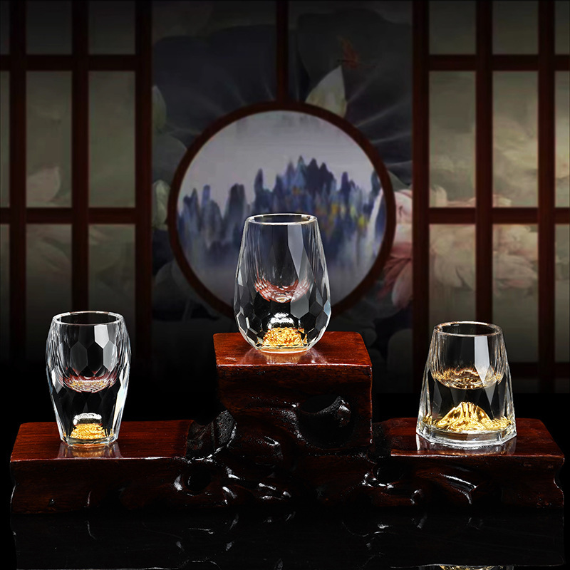Taza de vino china casera de alta calidad, copa de vidrio de cristal, copas de vino de oro de Phnom Penh