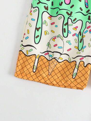 Boy's Tropical Fashion Shorts, Leisure Beach Vacation Cartoon Print Shorts, Suitable for Outdoors