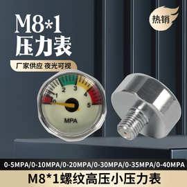 M8*1螺纹高压小压力表25mm直径 5-40mpa夜光可视 氧气瓶充气高压
