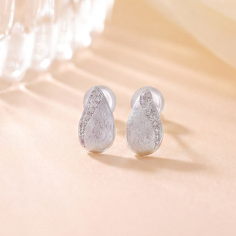 Khuyên tai nữ bạc S925 mạ vàng hình giọt nước mờ — Kiểu dáng 2 màu bạc