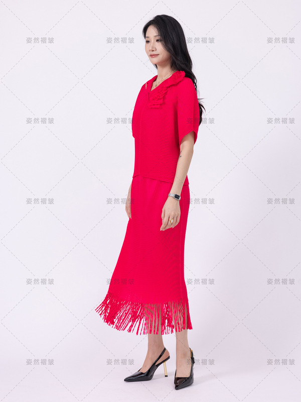气质女装高级感度假风连衣裙三宅一生褶皱时尚大码两件套百褶长裙|undefined