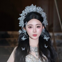 新娘皇冠白色金色蝴蝶十件套装大气华丽公主王冠婚纱造型结婚头
