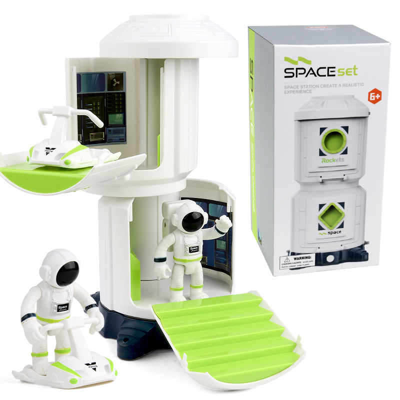 Modelo de aviación dedicado transfronterizo de simulación de cohetes tripulados estación espacial Cápsula de retorno rompecabezas de educación temprana para niños 4 en 1 traje