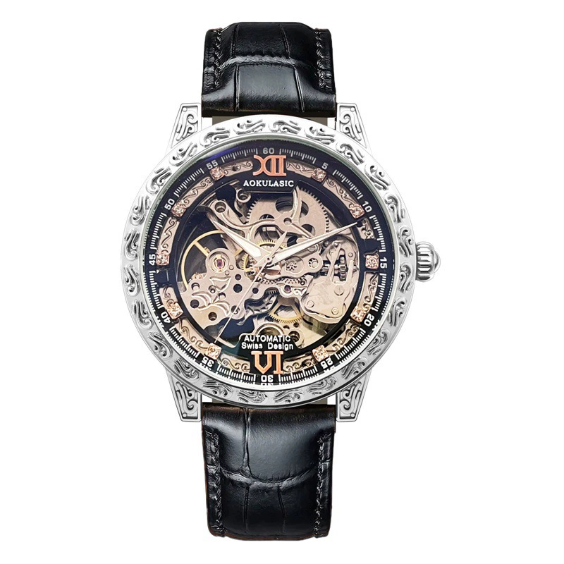 Новые полые резные автоматические механические часы в стиле ретро, мужские часы высокого класса, водонепроницаемые часы со светящейся кожей для мужчин