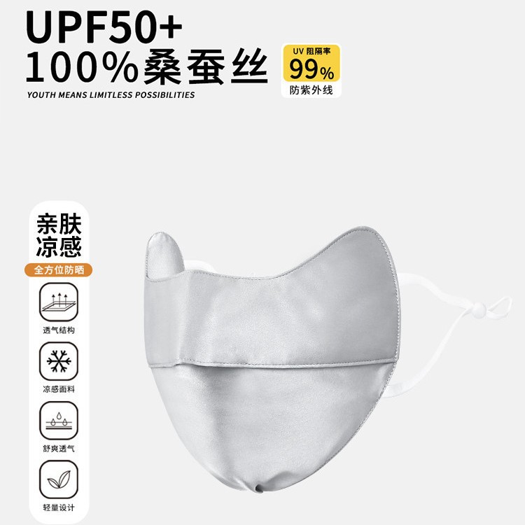 Silk sunscreen face mask for women, summer UV protection, full-face sunshade, breathable ice silk mask, facekini