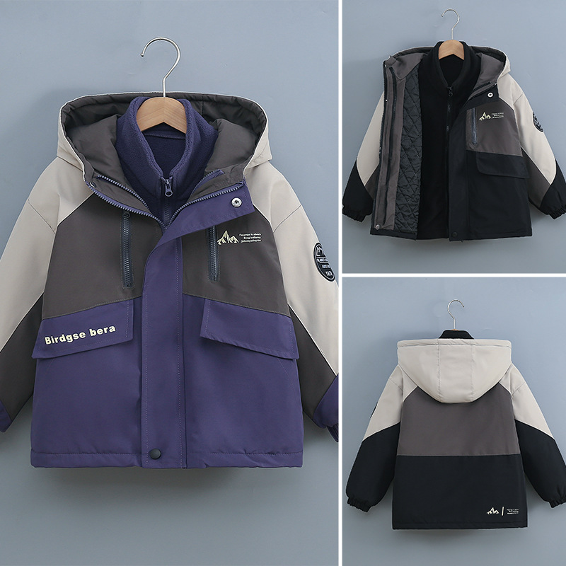 Chaqueta de asalto para niños de otoño y invierno con chaqueta gruesa de lana, ropa de invierno 3 - en - 1 desmontable de algodón