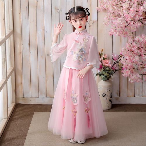 Girls ancient style Hanfu Pink Fairy Princess Dresses  Ru skirt spring Chinese style Tang suit Stage performance film cosplay Qipao Dresses for Baby