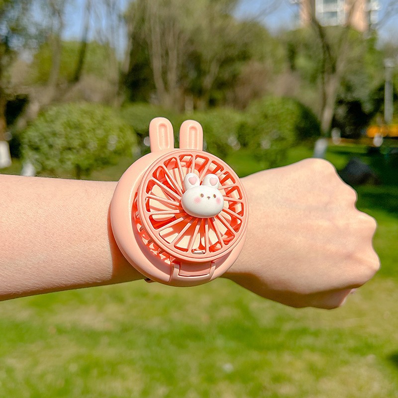 흰색 토끼 머리 - 핑크 [충전 모델 + 3가지 풍속 + 컬러 조명] + 무료 충전 케이블