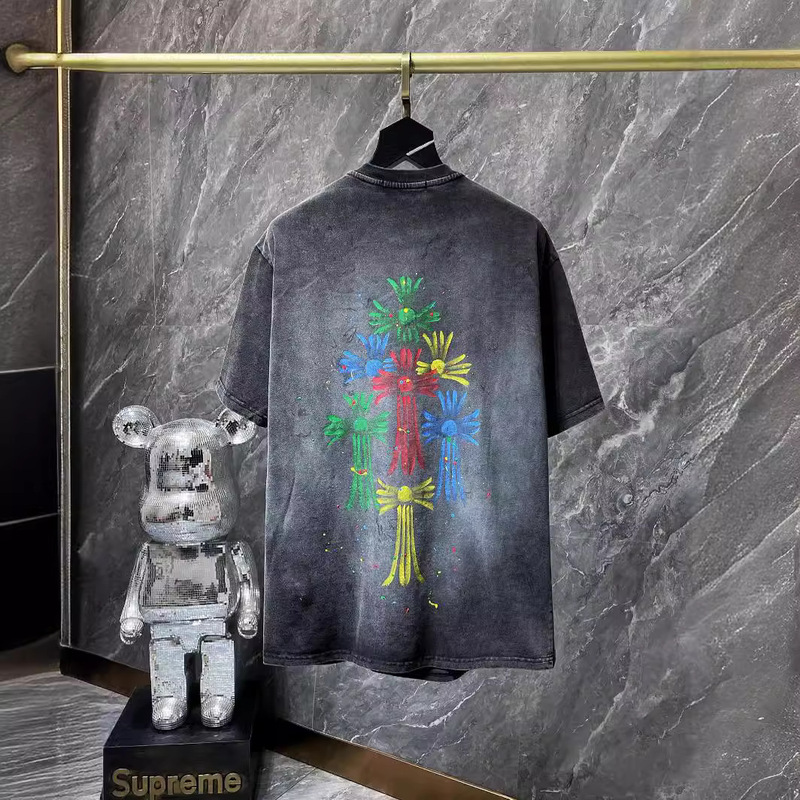 24クロスボーダートレンディブランドCh Crow*Horseshoe SanskritラウンドネックTシャツ半袖万能男女Tシャツスポット卸売|undefined