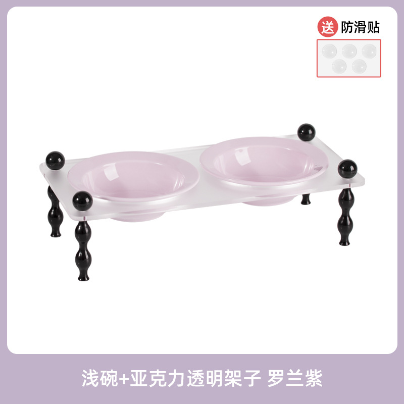 Tazón para gatos de cerámica francesa Tazón para mascotas Pies altos Tazón de comida para gatos anti-volcado de gran capacidad Cuenco de agua cervical Tazón doble Tazón para perros