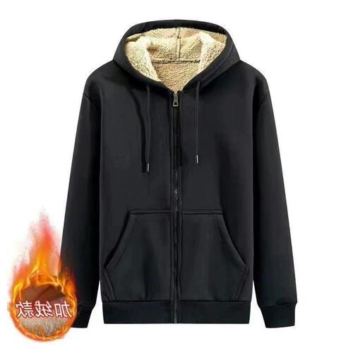 Men's winter warm sheepskin-lined padded coat loose pants set, fashionable top with thermal hoodie
