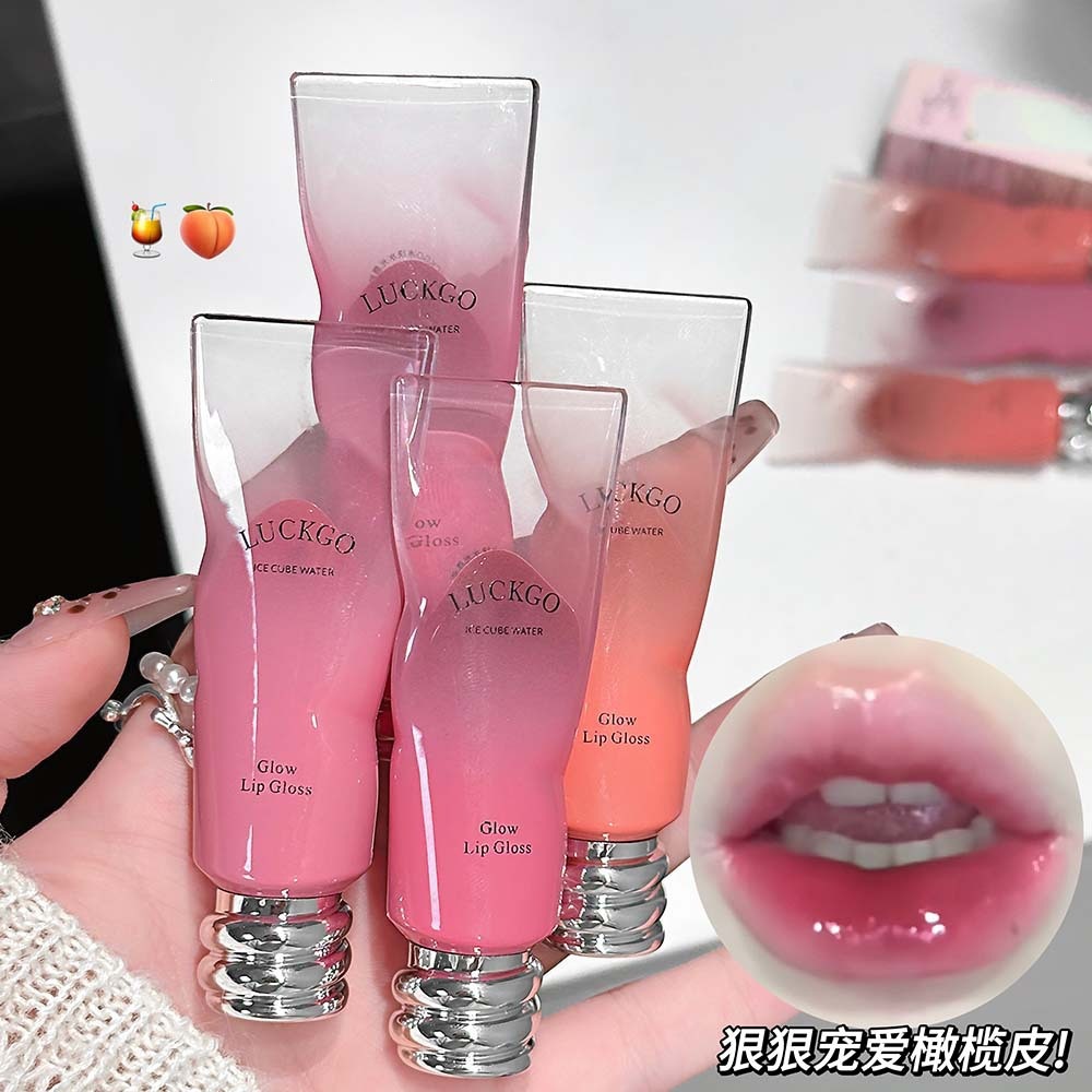 Luckgo Ice Cube Water Gloss Lip Glaze Moisturizing Clear Mirror Glass Lip Long-Lasting Color Whitening Student Domestic Makeup
