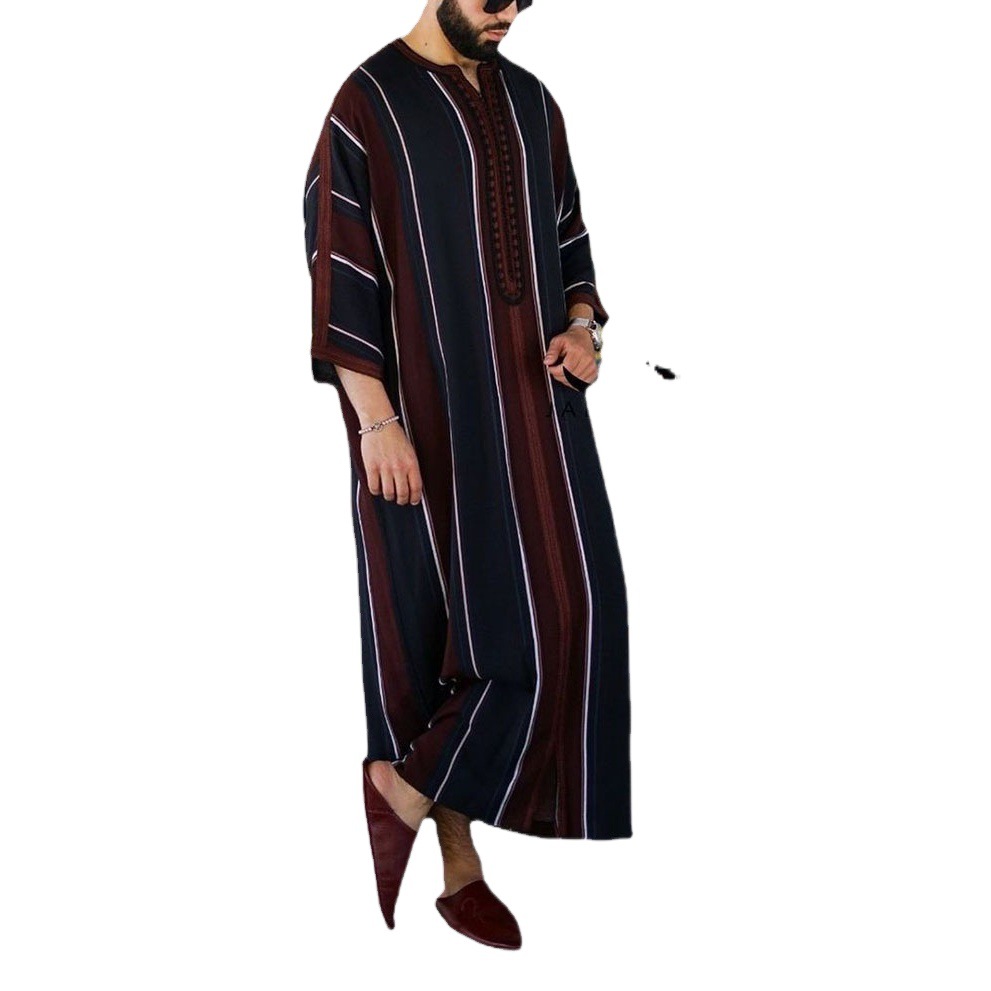 2021 Black Thin Striped Printed Loose-Fit Long Shirt in Stock