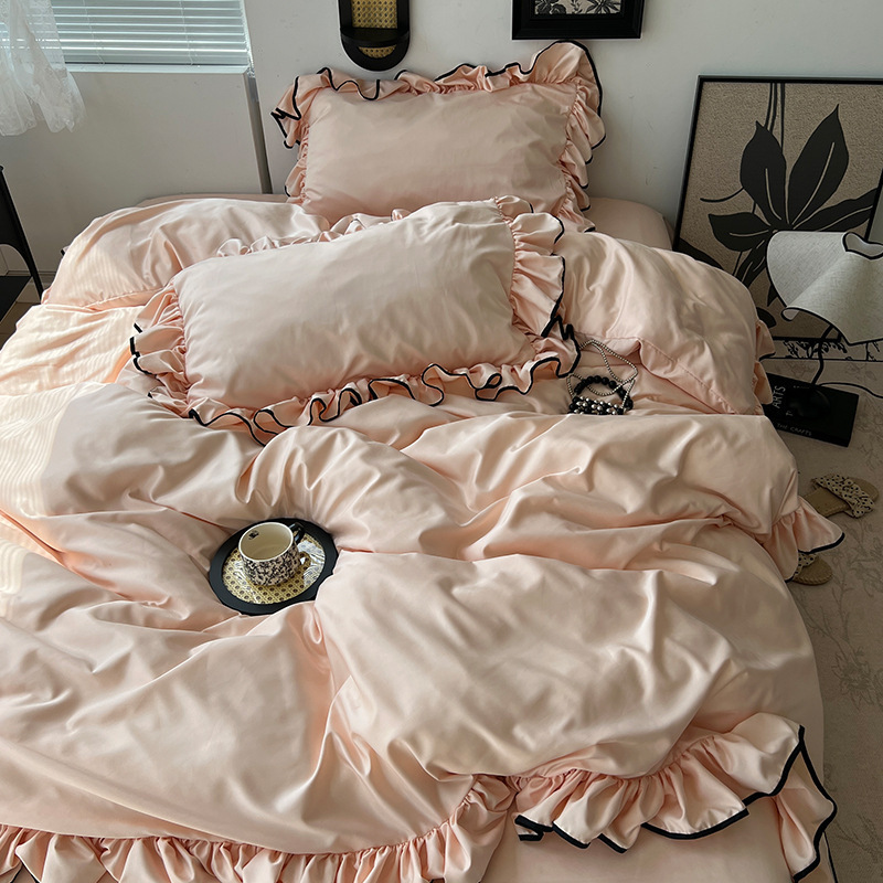 2025 Summer Korean Style Large Lace Washed Ice Silk Four-Piece Set Solid Color Simple Soft Duvet Cover Skin-Friendly Bedding 2025 Summer Korean Style Large Lace Washed Ice Silk Four-Piece Set Solid Color Simple Soft Duvet Cover Skin-Friendly Bedding