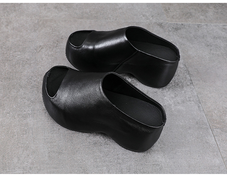 Dép sandal nữ quai chữ V đế xuồng cao gót 8 cm da bò thật — màu đen chi tiết 11