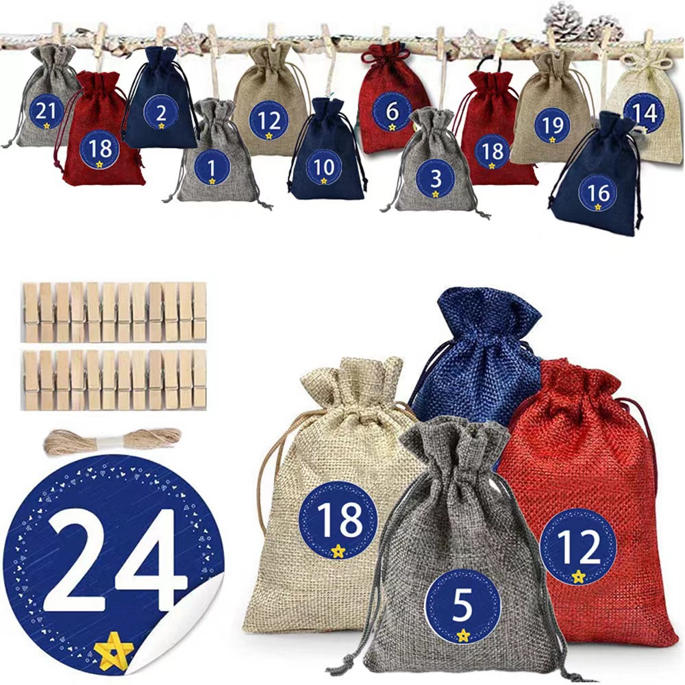 265g Weight String Closure Type Christmas Streetwear Pocket Number Linen Cloth Casual Daily Party Supplies Gift Wrapping Supplies