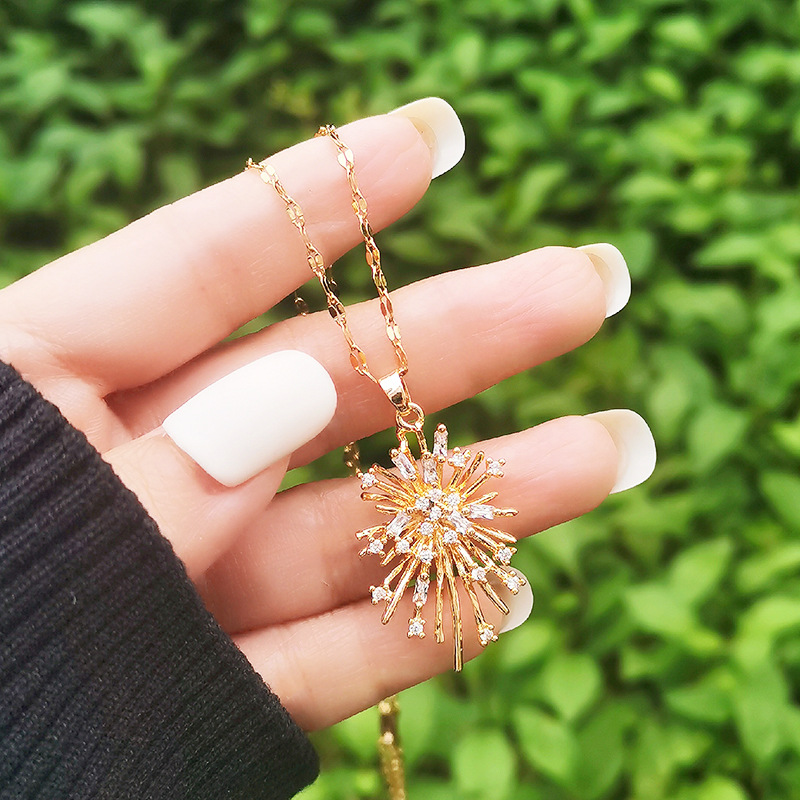 Fashion Fireworks Titanium Steel Inlay Zircon Pendant Necklace 1 Piece